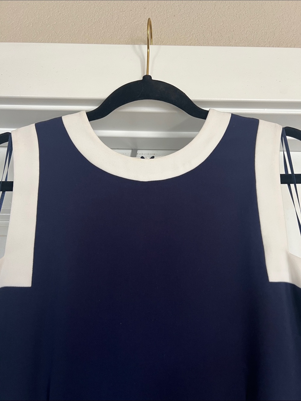 Lauren Ralph Lauren Two-Tone Crepe Shift Dress Navy Blue White Trim Size 6 - Picture 6 of 6